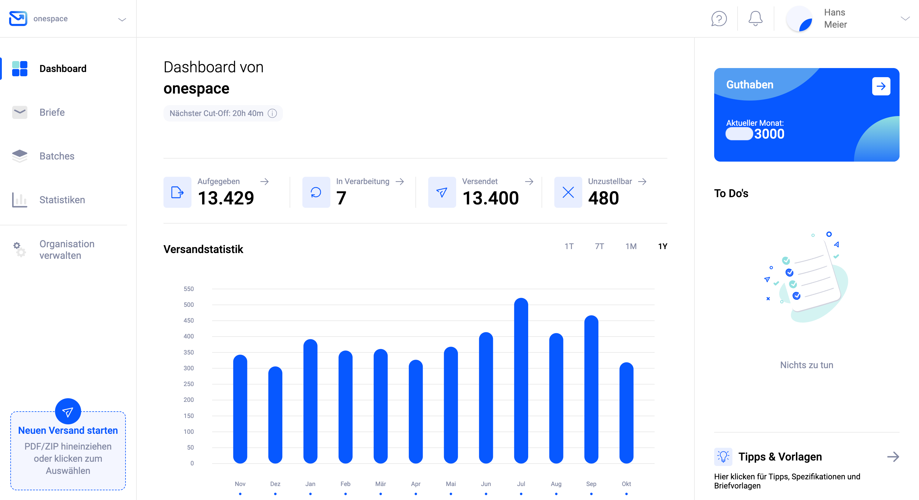 Dashboard der Pingen WebApp