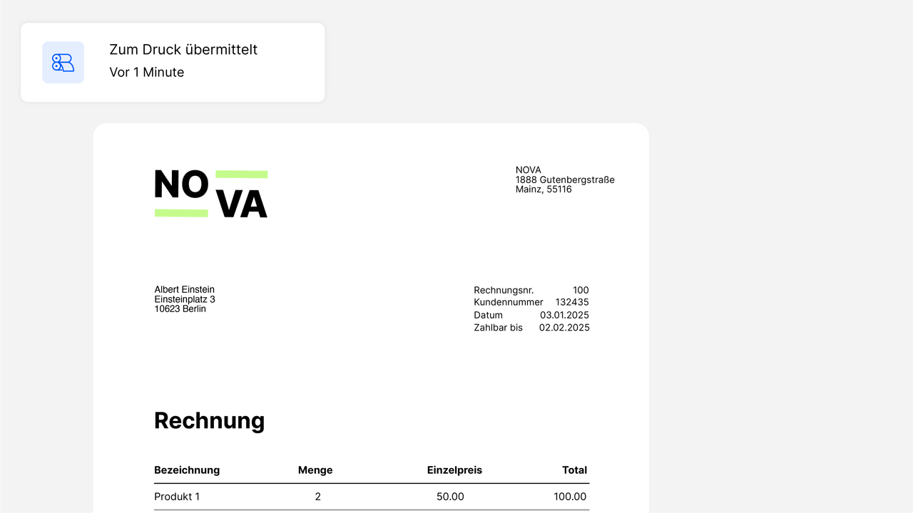 Rechnung in der Pingen-WebApp mit Benachrichtigung